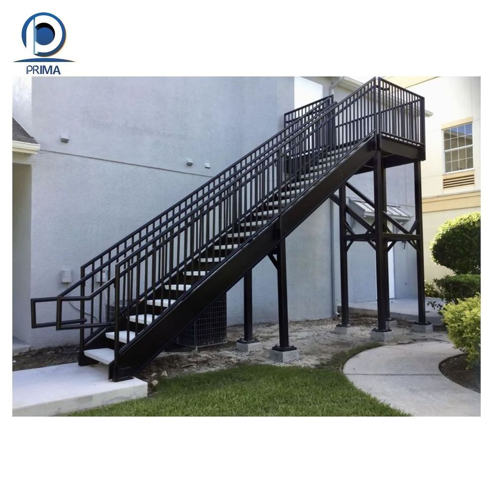 Outdoor metal fire escape staircase exterior prefab mild steel stairs prefabricated wrought iron stair