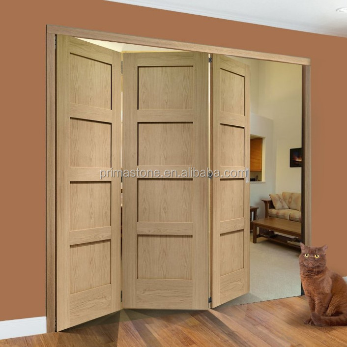 Modern wood accordion folding doors with lock hardware