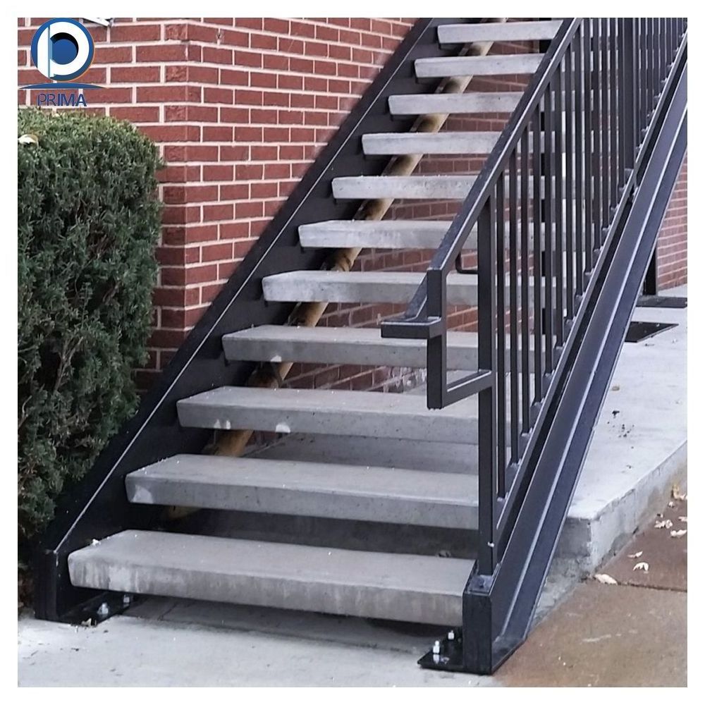 Outdoor metal fire escape staircase exterior prefab mild steel stairs prefabricated wrought iron stair