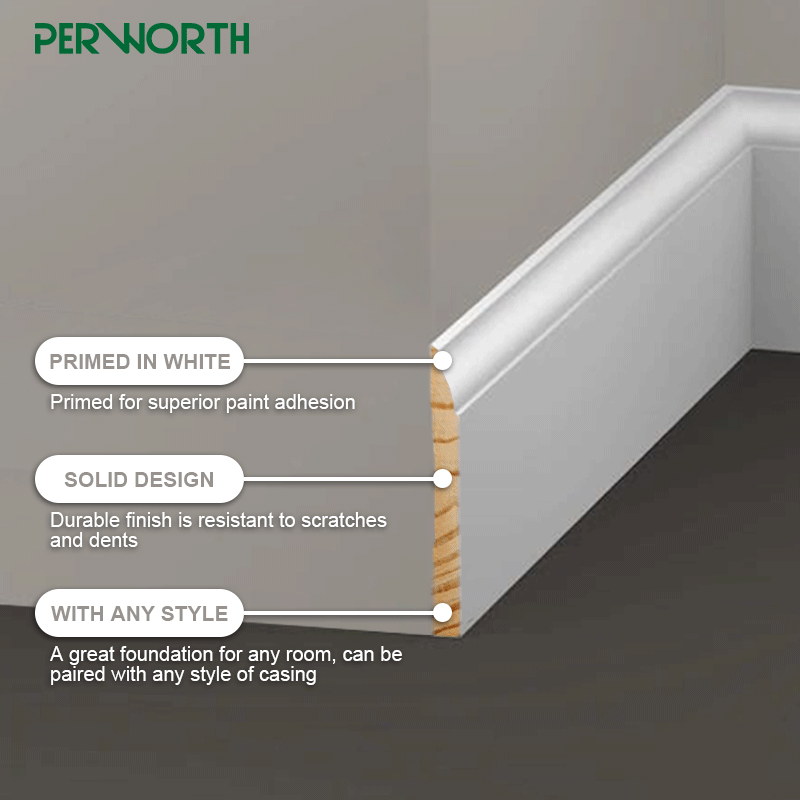 white primed finger joint solid wood baseboard wood skirting board wall baseboard for solid wood moulding