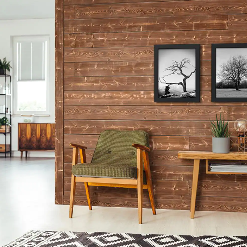 Charred Wood Plank Canyon Brown shiplap wall paneling wood plank Fluted Interior Wall Panel