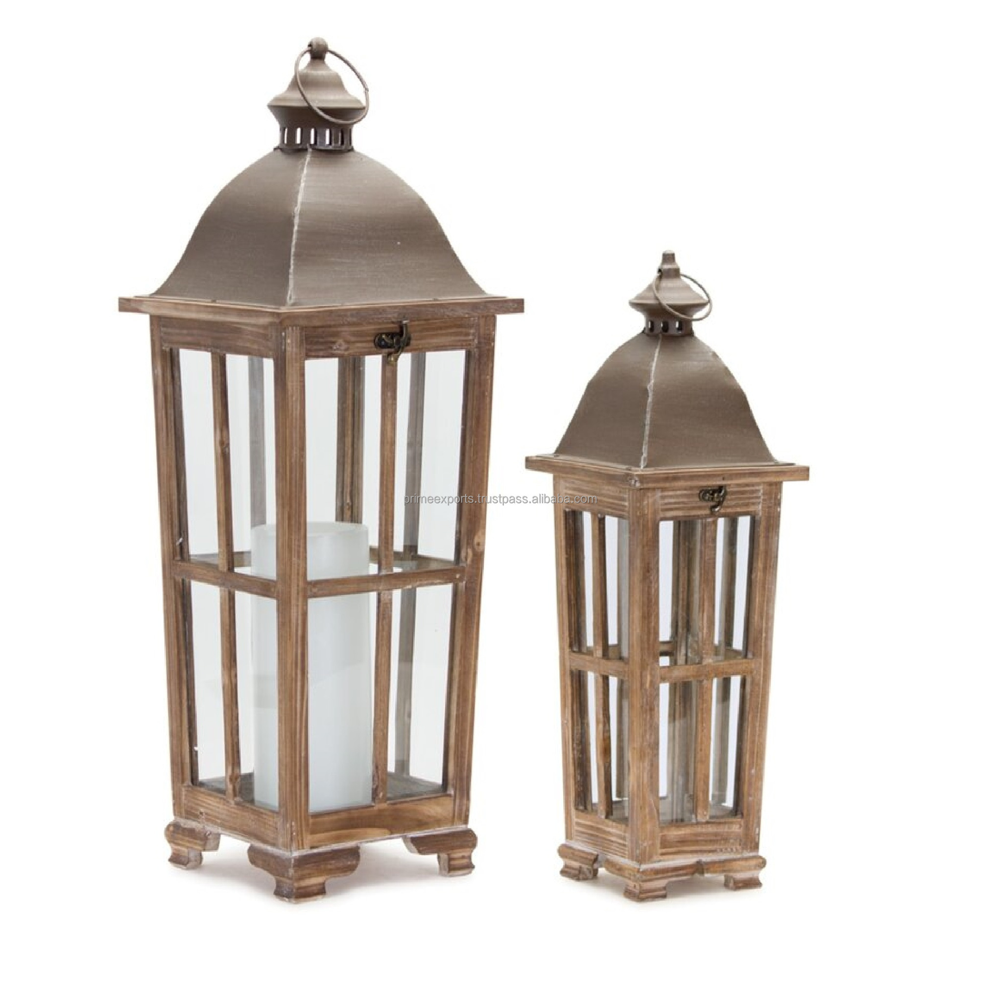 Wooden Hanging Candle Lantern Set of 2 Interior And Exterior design American And European Style Candle Lantern For Home Decor