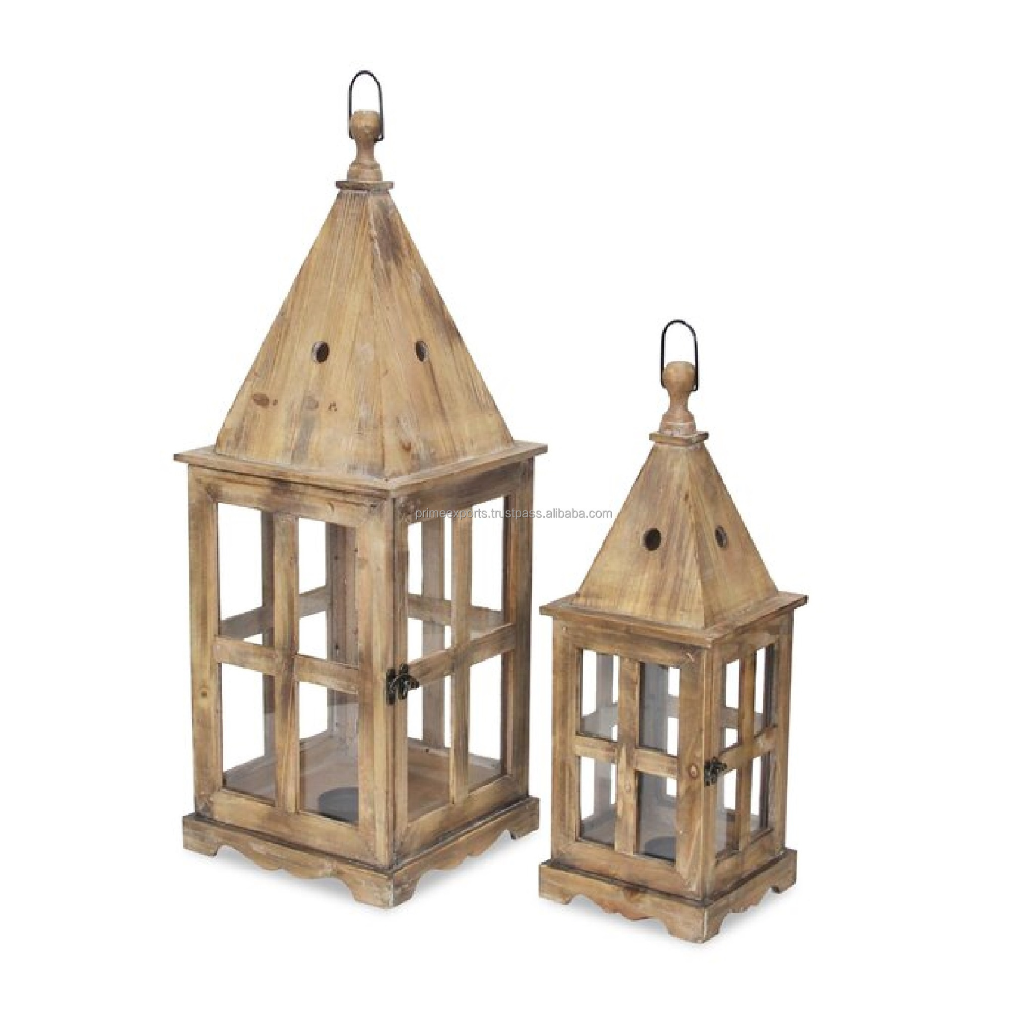 Wooden Hanging Candle Lantern Set of 2 Interior And Exterior design American And European Style Candle Lantern For Home Decor