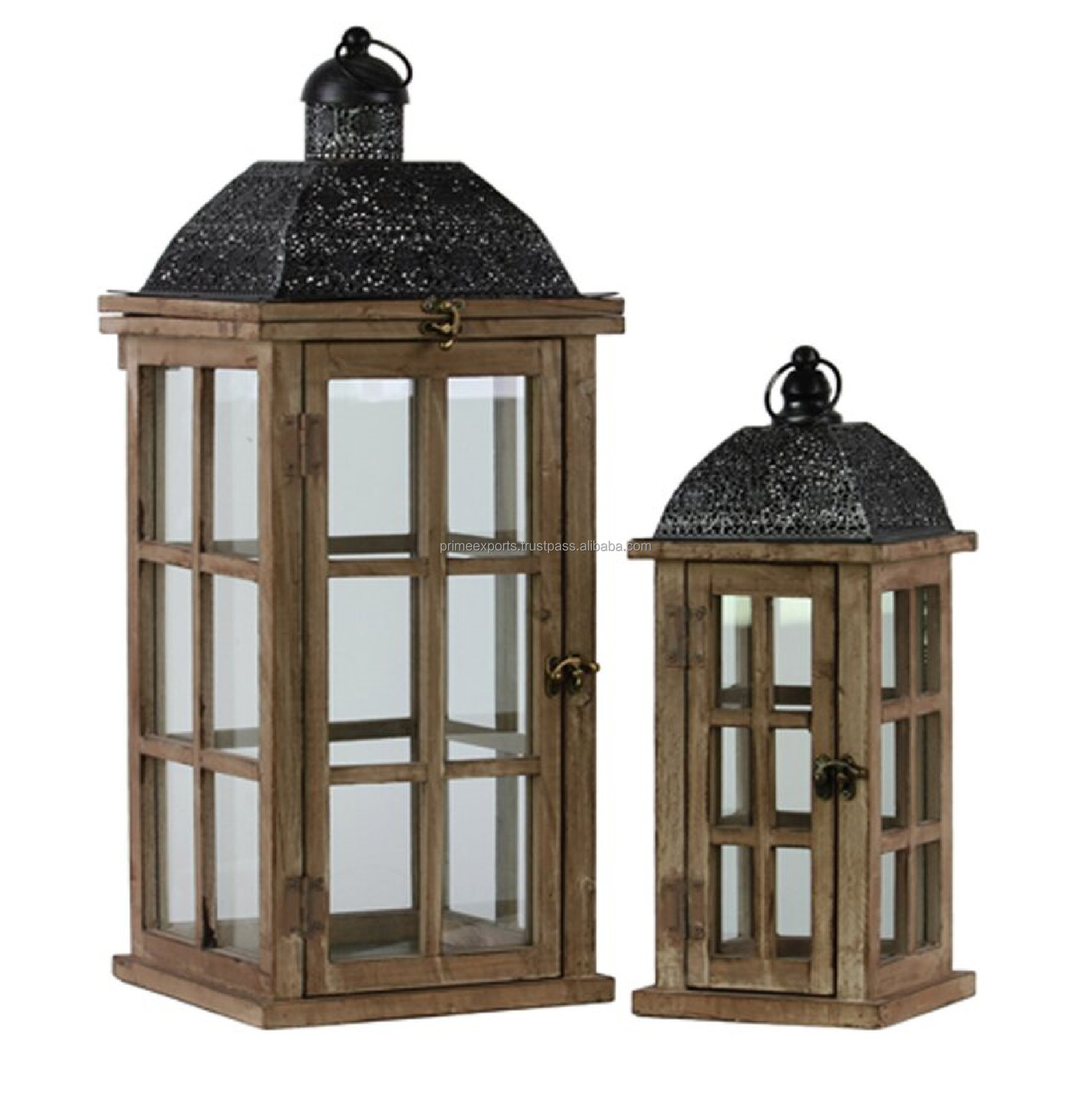 Wooden Hanging Candle Lantern Set of 2 Interior And Exterior design American And European Style Candle Lantern For Home Decor