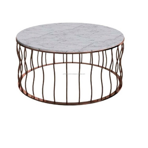 Round metal wire coffee table with white marble scandinavian and european metal furniture for home hotels and restaurant decor