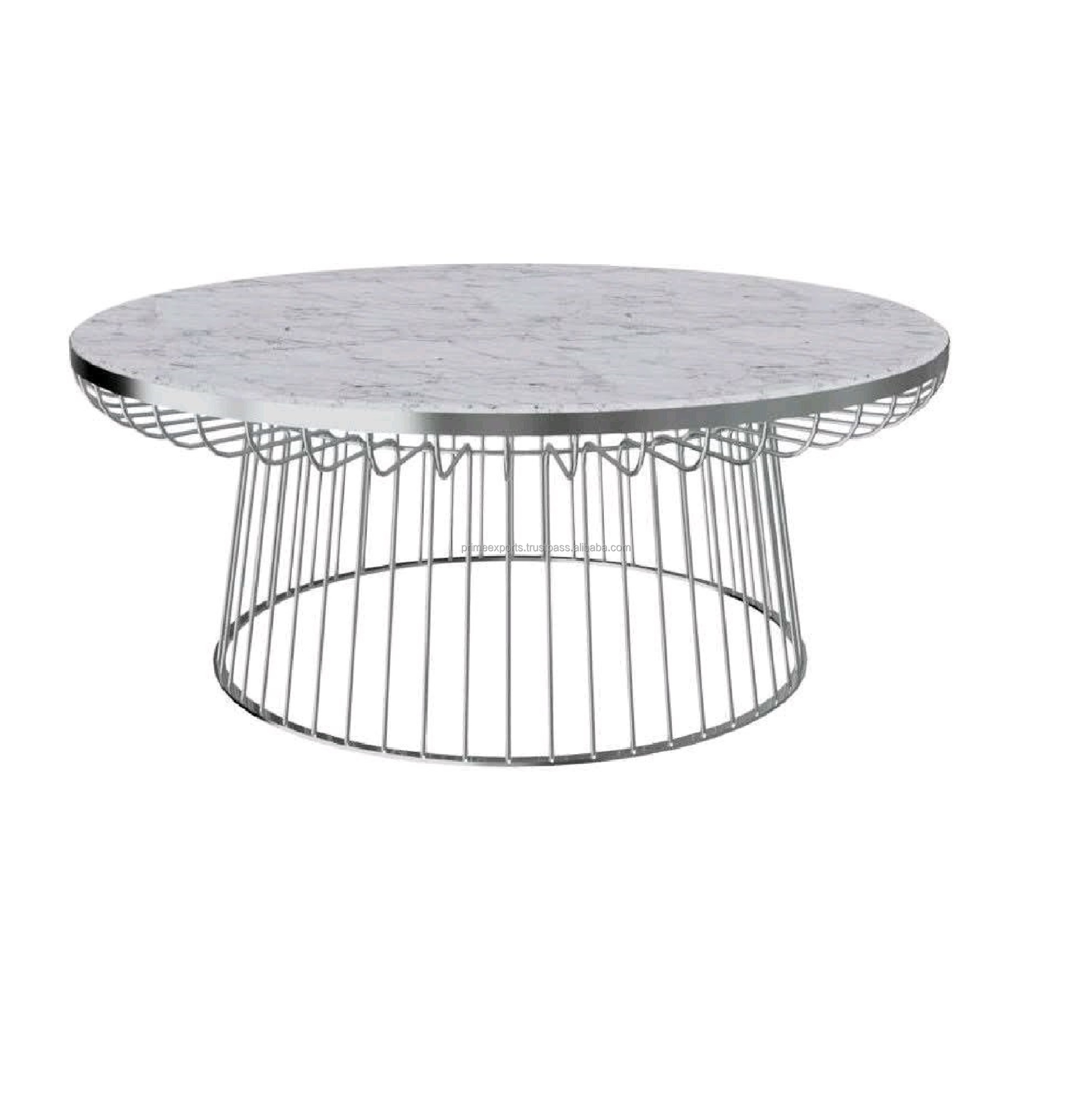 Round metal wire coffee table with white marble scandinavian and european metal furniture for home hotels and restaurant decor