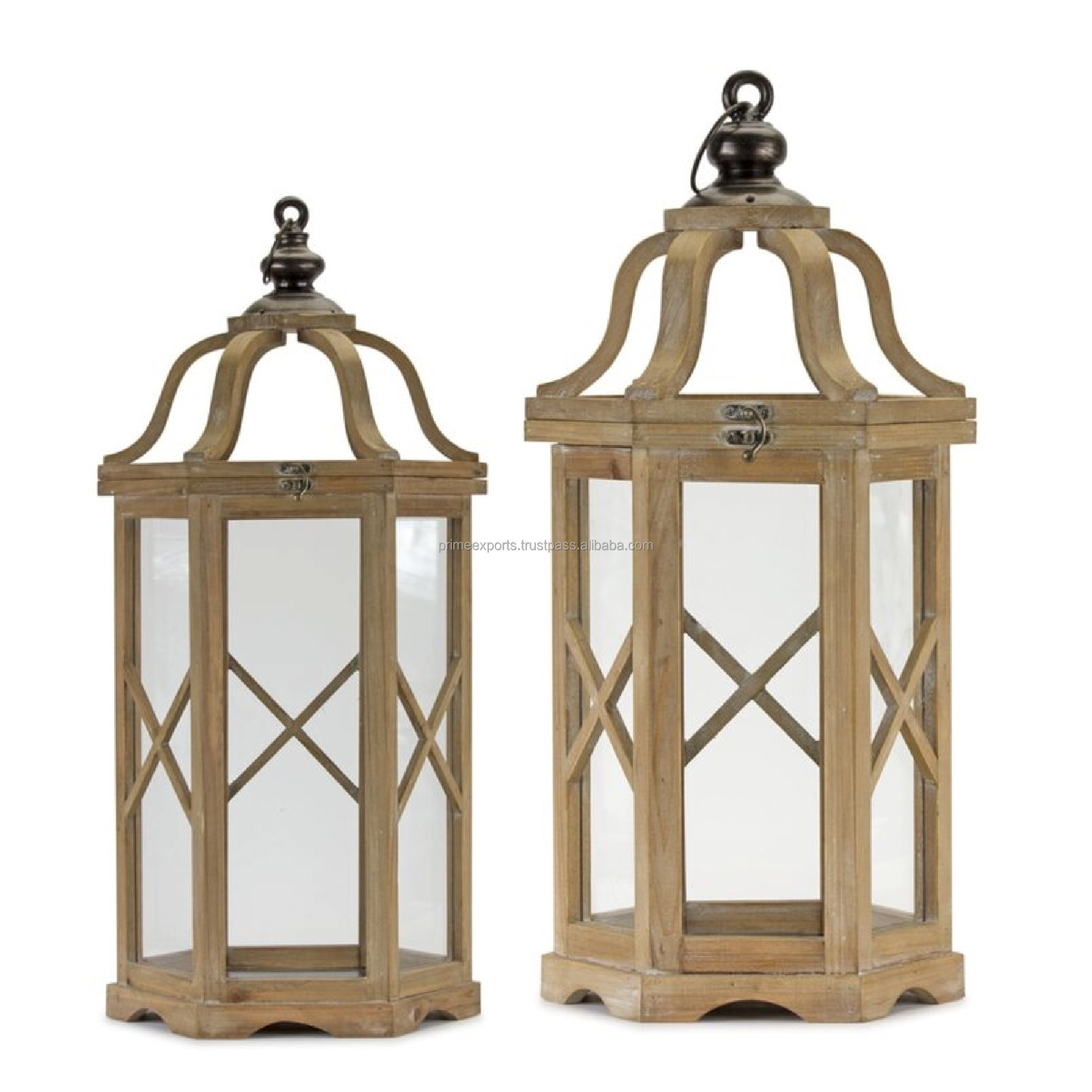 Wooden Hanging Candle Lantern Set of 2 Interior And Exterior design American And European Style Candle Lantern For Home Decor