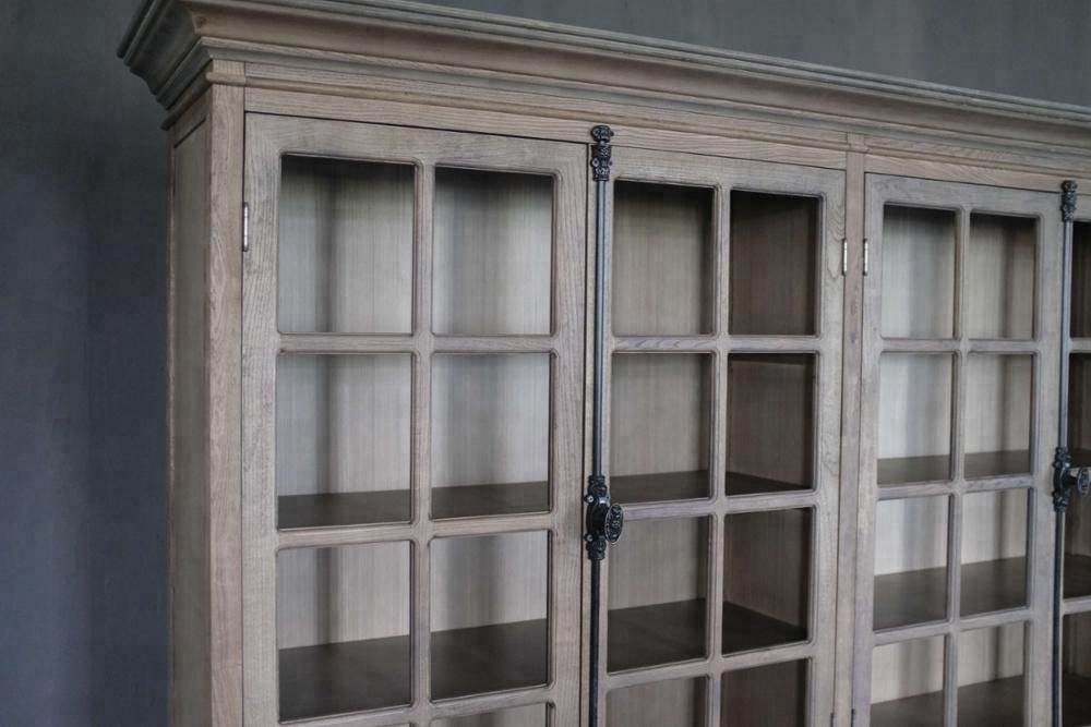 Antique French Provincial Living Room Furniture 2 Glass Door Cabinet Standing Display Shelf