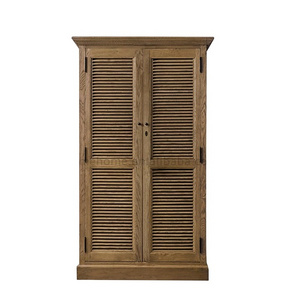 Hot Selling Home Furniture Retro Solid Wood Living Room Wooden Cabinet Shutter Door Wardrobe