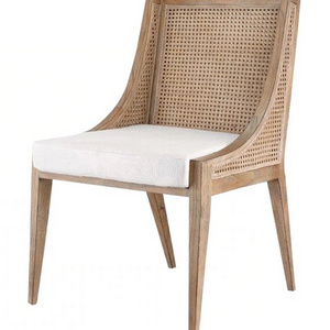 Hot selling Antique Upholstered French Style Natural Oak Wood Frame Linen Fabric Wooden Dining Room Chair With Arm