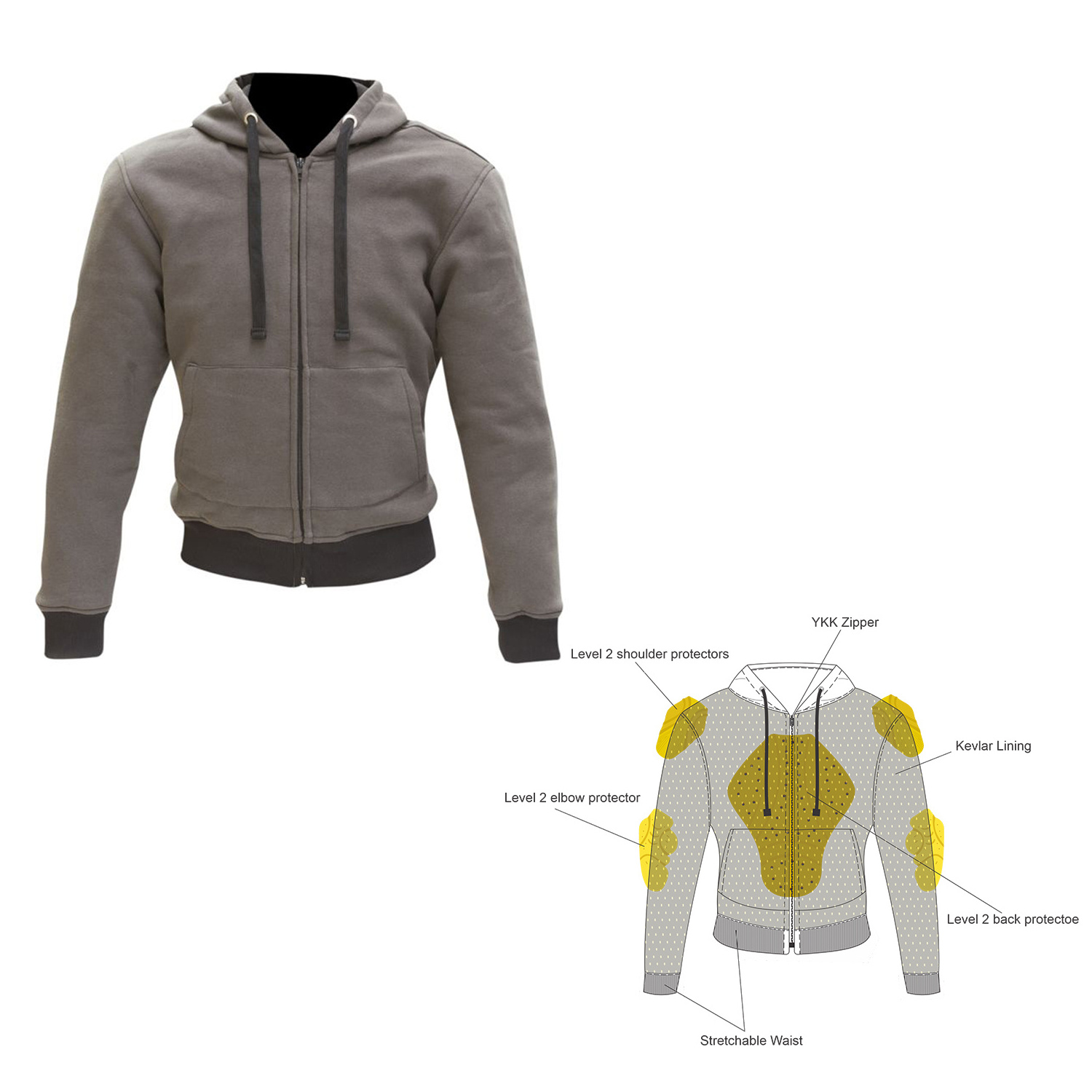 High neck motorbike Kevlar hoodies for men and women, CE Approved protective hoodies for unisex, Prime Protection