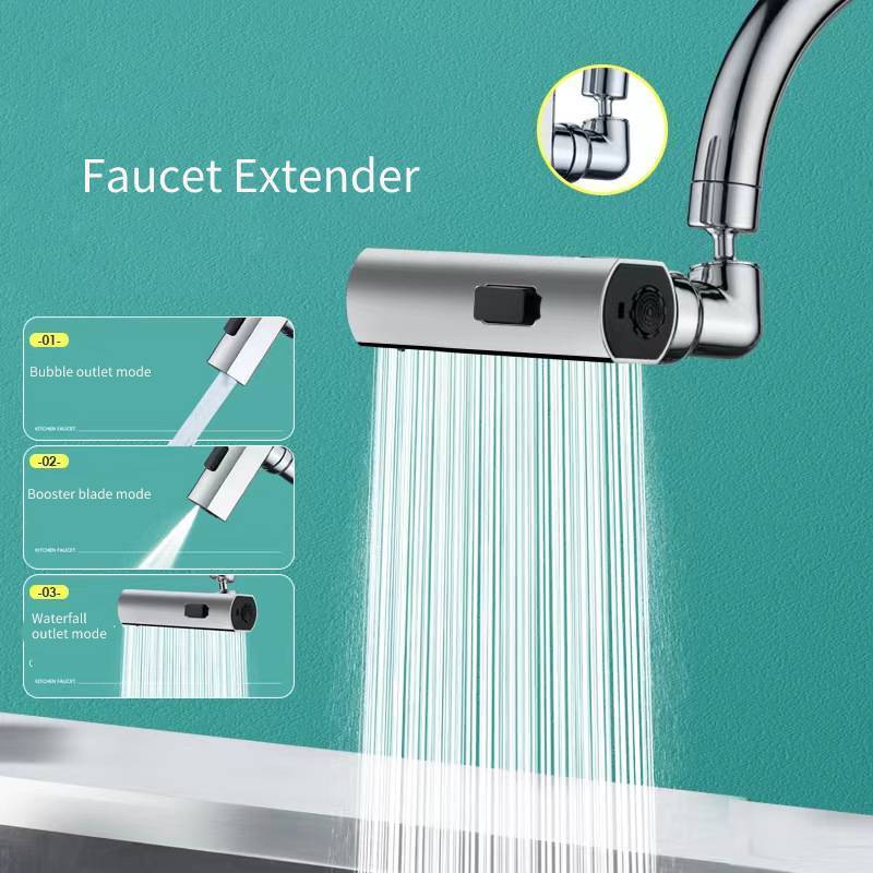 Chromed Stainless Steel Anti-splash Faucet 1080 Degrees Rotating Faucet Extender Aerator with 3 Water Outlet Modes for Tap