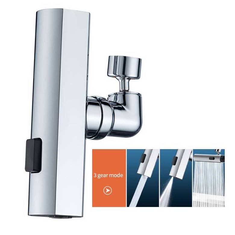 Chromed Stainless Steel Anti-splash Faucet 1080 Degrees Rotating Faucet Extender Aerator with 3 Water Outlet Modes for Tap