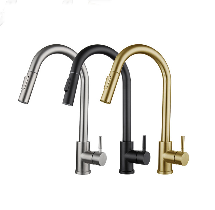 QH-CF044 Single Handle 304 Stainless Steel Brushed 2 Mode Sprayer Modern Pull Down Sensor Touch Kitchen Faucet For Sink