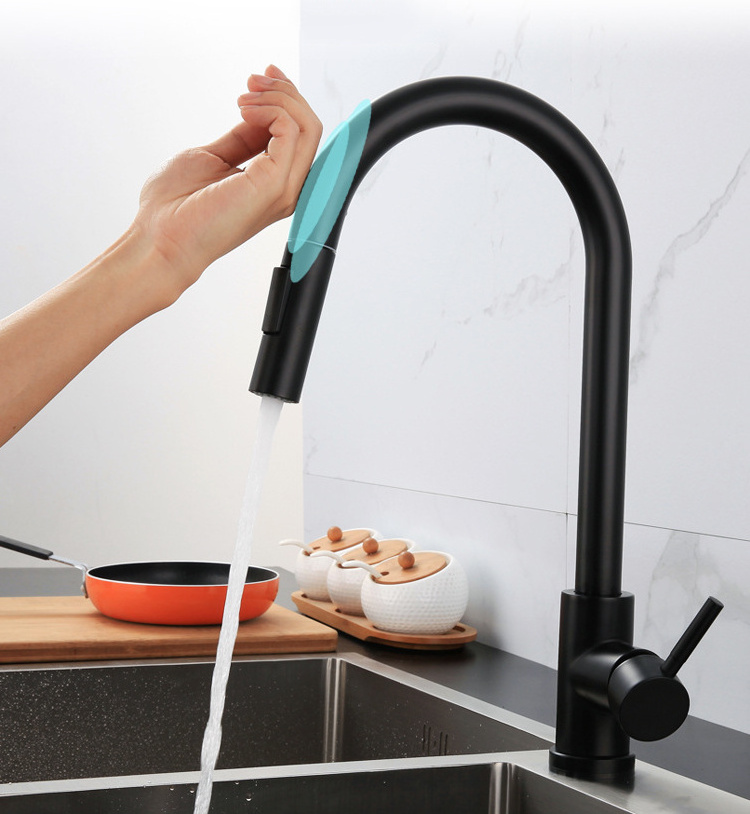 QH-CF044 Single Handle 304 Stainless Steel Brushed 2 Mode Sprayer Modern Pull Down Sensor Touch Kitchen Faucet For Sink