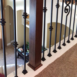 New Design 1/2" 36" Length Matt Black Square Landing Single Knuckle Wrought Iron Baluster Solid Metal Stair Spindle