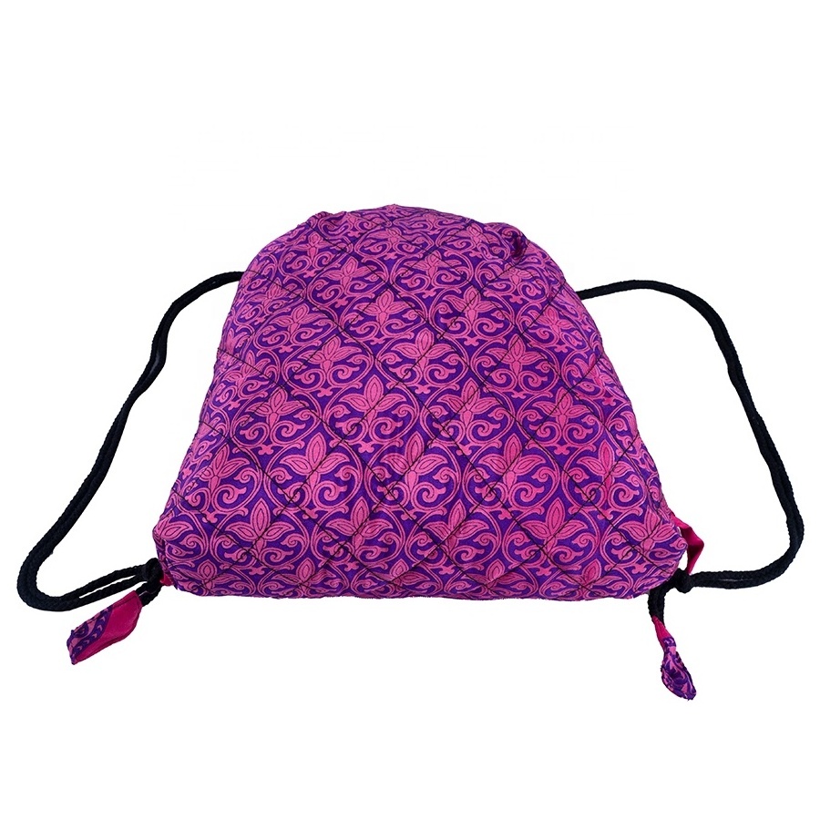 Amazon trendy drawstring backpack-zero waste used silk saree made unisex design colorful luxurious sports drawstring backpack