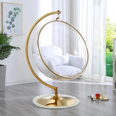 Luxury modern arm clear gold acrylic golden egg acrylic swing sofa bubble chair with stand acrylic hanging transparent BestSuppliers