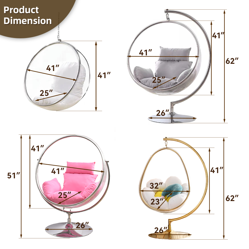 Luxury modern arm clear gold acrylic golden egg acrylic swing sofa bubble chair with stand acrylic hanging transparent