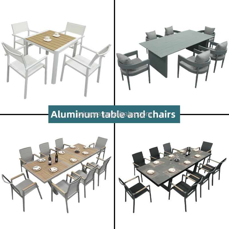 aluminium plastic terrace furniture Patio garden Outdoor Armchair Dining coffee table and Chair sets 10 seat 4-6 people Armchair