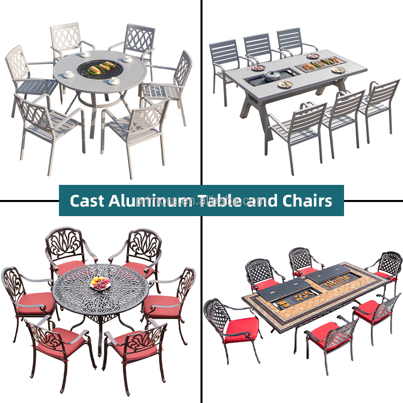 balcony railing Cast Aluminum Patio Furniture set tavolo e sedie mobili Tavolo da giardino outdoor dining table set for 8 wood