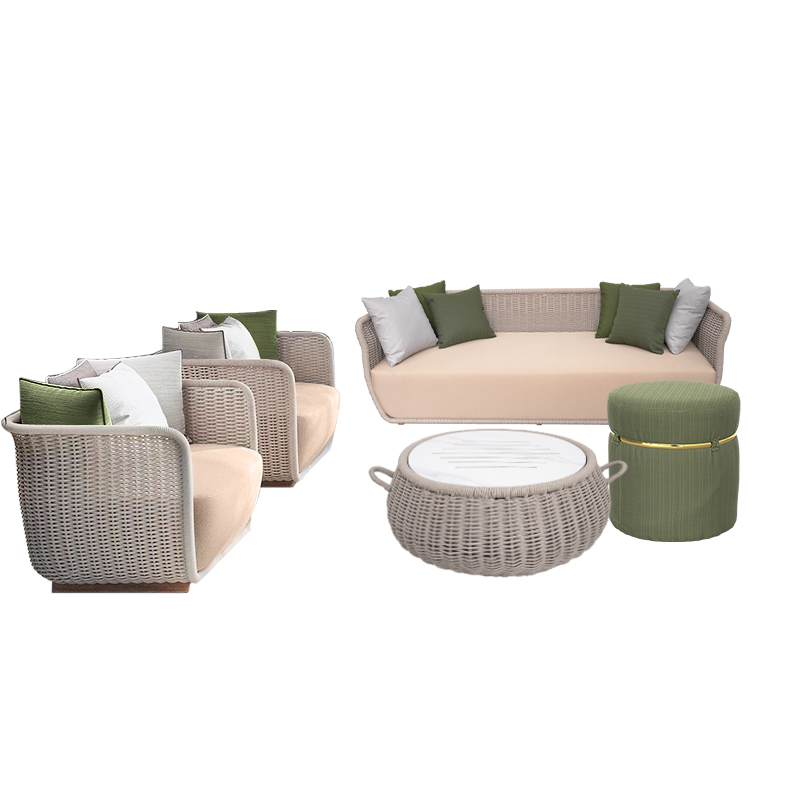 Modern Metal Aluminum Fabric Woven rope weave sofa furniture rope patio sofa garden outdoor furniture rope Lounge sofa