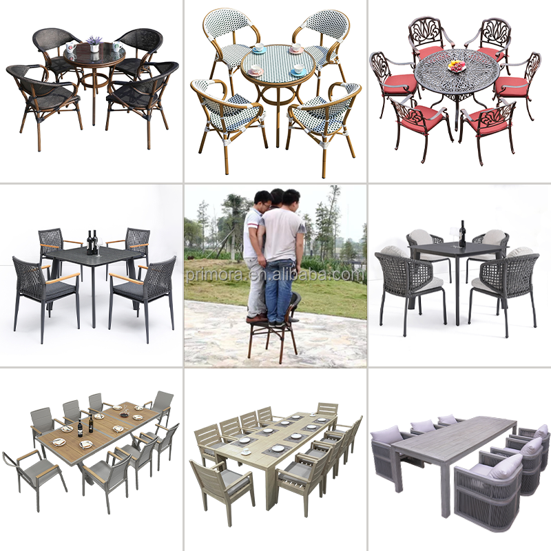 balcony railing Cast Aluminum Patio Furniture set tavolo e sedie mobili Tavolo da giardino outdoor dining table set for 8 wood