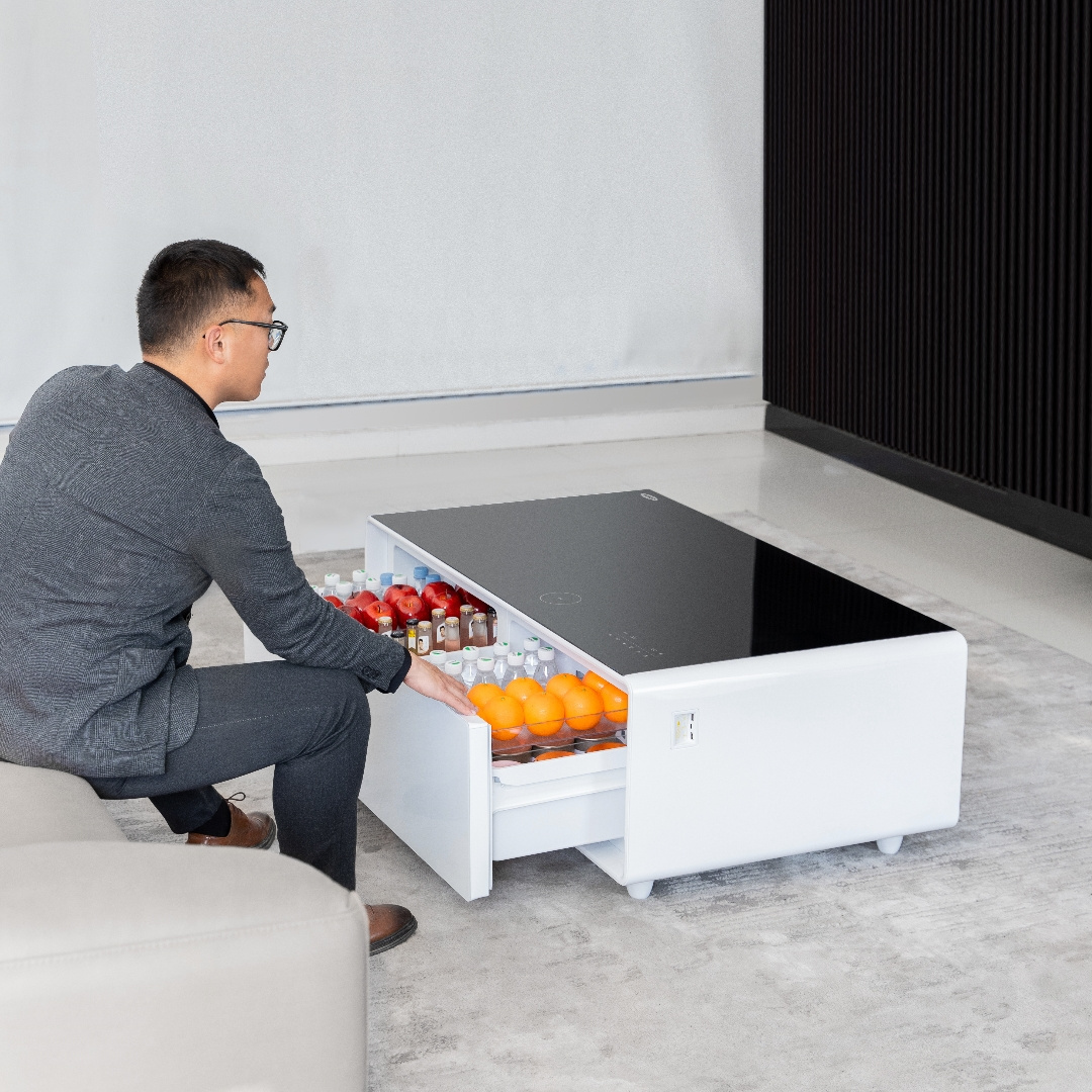 Modern Smart Coffee Table Tea Table With Wireless Charging Fridge Refrigerator Living Room White Wood Coffee Table