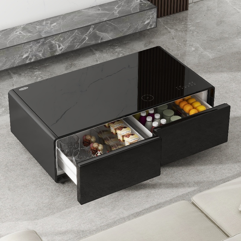 Luxury Modern Smart Coffee Table Tempered Glass Top Freezer Drawer Table Mini Fridge Refrigerator Home Smart Furniture