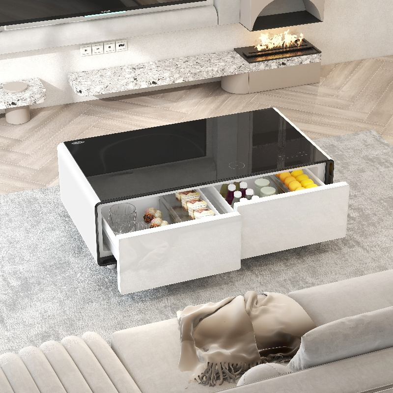 2024 modern multifunctional living room home table tempered glass mini freezer fridge side table smart coffee table