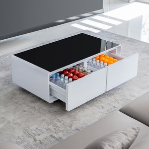 Luxury Modern Smart Coffee Table Tempered Glass Top Freezer Drawer Table Mini Fridge Refrigerator Home Smart Furniture