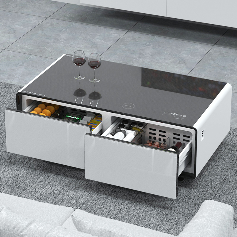 Smart double door refrigerator with USB phone charging function smart coffee table and refrigerated drawer