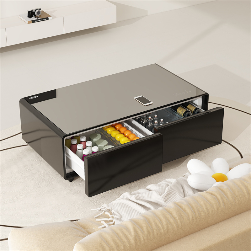 Smart double door refrigerator with USB phone charging function smart coffee table and refrigerated drawer