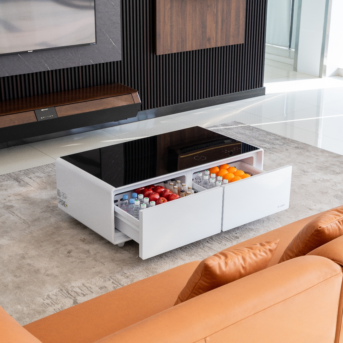 Modern Smart Coffee Table Tea Table With Wireless Charging Fridge Refrigerator Living Room White Wood Coffee Table