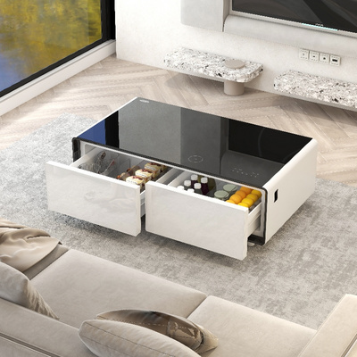 2024 modern luxury living room sofa table top glass mini frozen fridge side table stainless steel smart coffee table