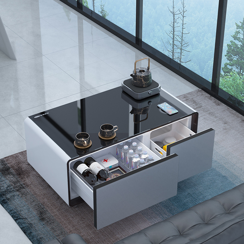 modern living room furniture nightstands  multifunctional refrigerator two drawers wireless charging smart coffee table