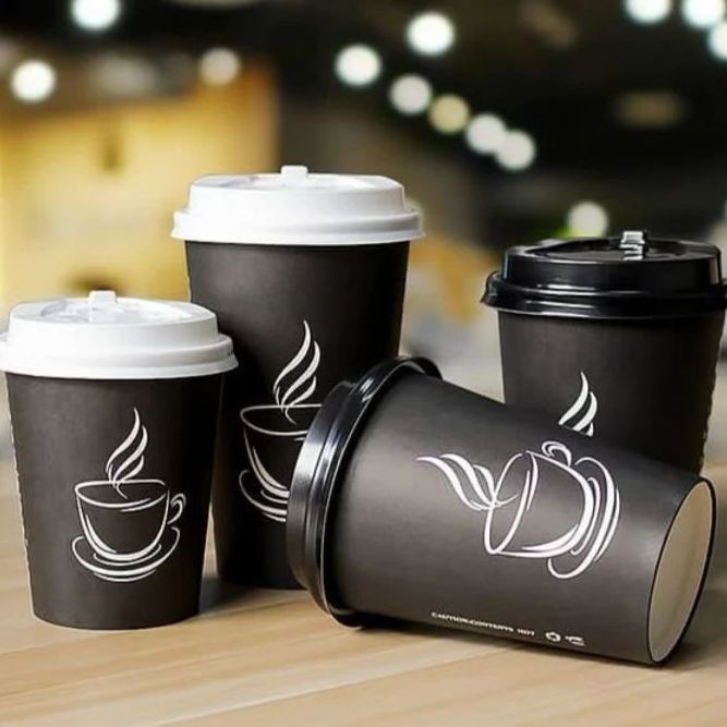 Custom Printed Eco Friendly Takeaway 6oz 8 oz 12oz Disposable Black Coffe Cup Paper Hot Coffee Cups With Lids Logo