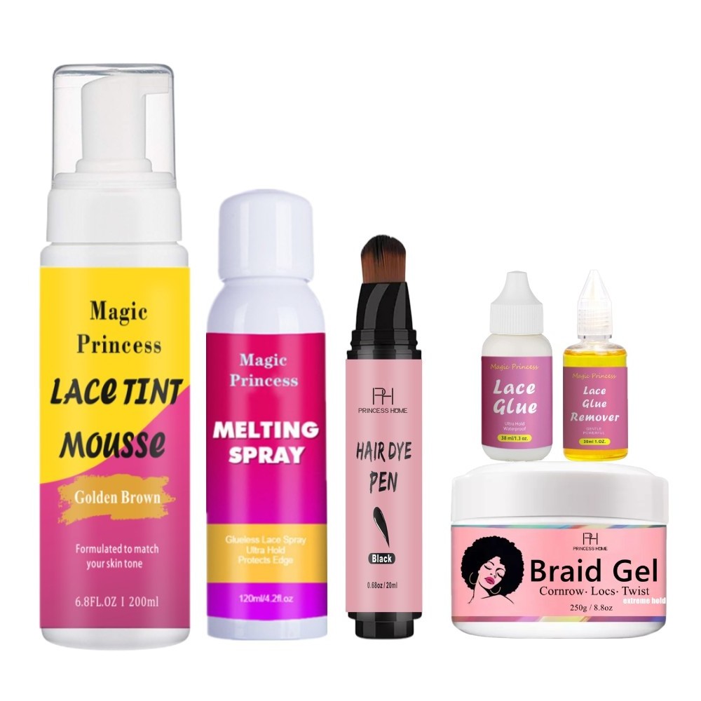 Custom Your logo Private Label Lace Wig Glue and Hair Styling Wax Gel Combo Pack,Hair Tint Spray Edge Control Lace Glue