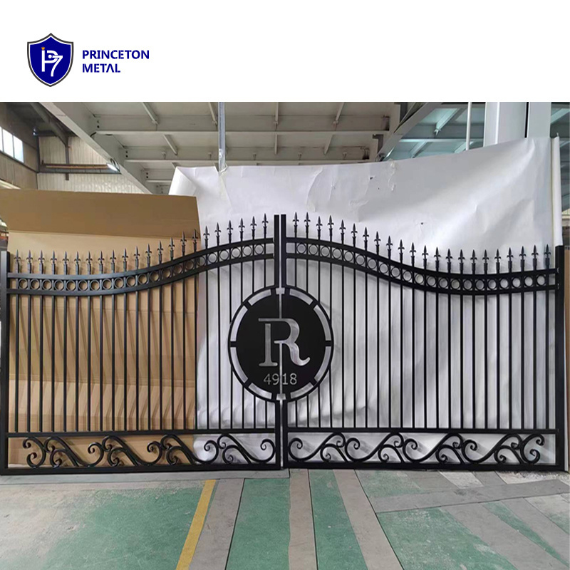 automatic manual aluminum walkway pedestrian double swing gate slat tubular laser cutting gate