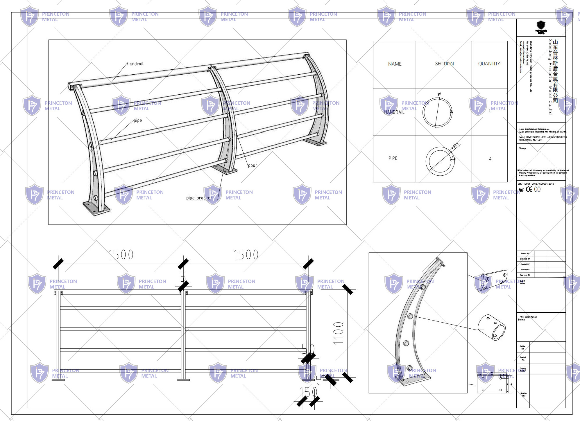 Outdoor industrial decorative aluminum deck bridge railing porch Balcony stair design pipe handrail