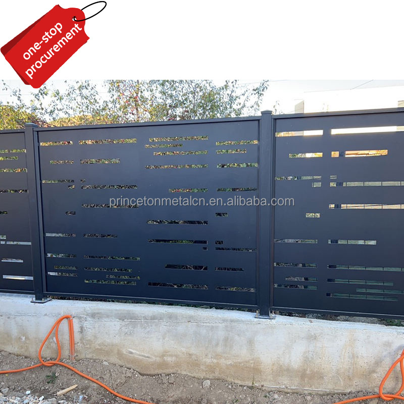 Black modern metal privacy laser cut fencing panels aluminum fences and gates for houses