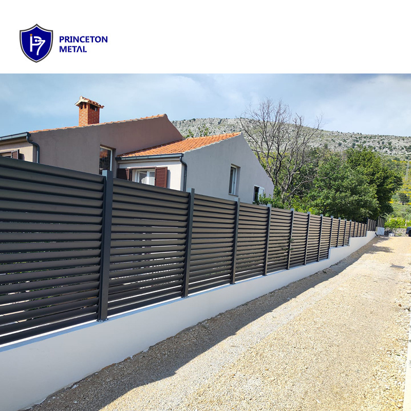 Powder coated used black garden privacy aluminum slat fence vertical fence panels post