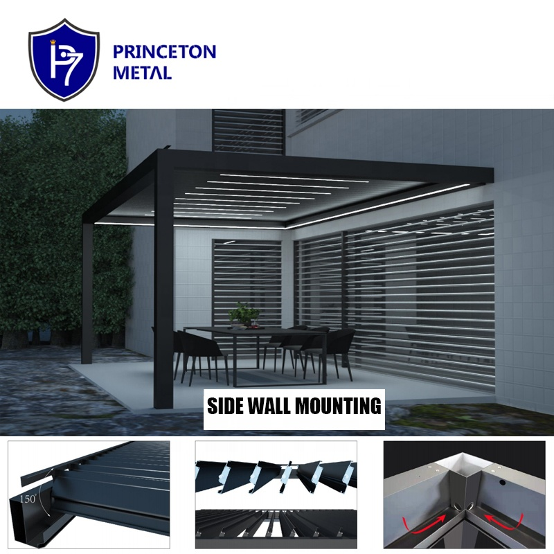 Customized DIY Modern Design Garden motorized Louver Aluminum Pergola With Aluminum Slat Fence