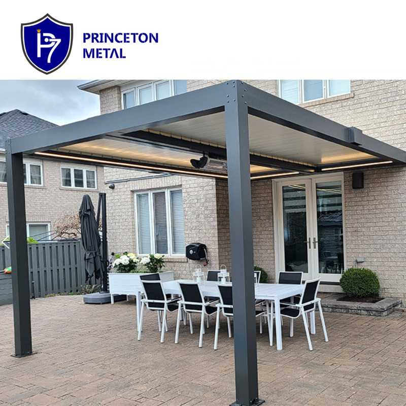 Outdoor 4x3 m Bioclimatic Motorized Aluminium Gazebo Pergola Waterproof Louver Roof Pergola with LED light