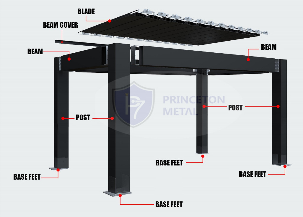 Outdoor 4x3 m Bioclimatic Motorized Aluminium Gazebo Pergola Waterproof Louver Roof Pergola with LED light