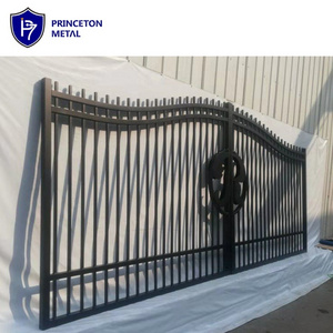 custom garden house boundary wall tubular suspension aluminium double swing main sliding driveway gate