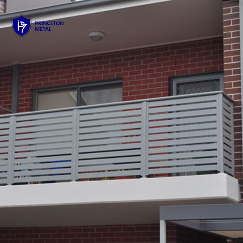 Powder coated fence railing aluminum outdoor supplier terrace U channel handrails horizontal slat aluminum railings