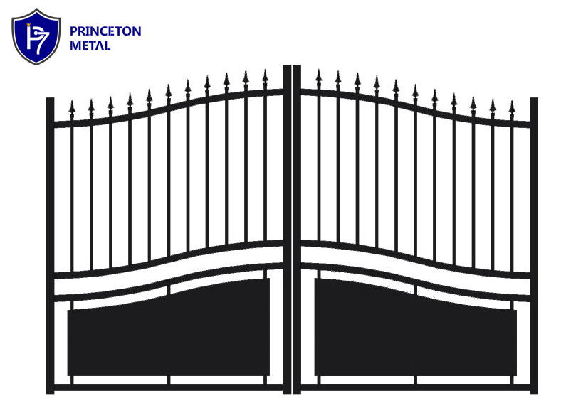 Powder coated automatic metal entrance swing gates design aluminum driveway gate set