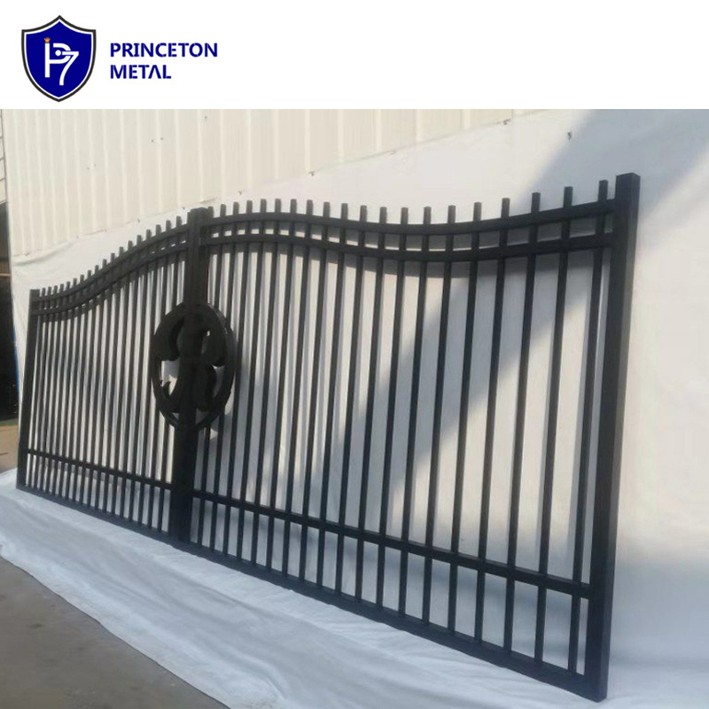 Powder coated automatic metal entrance swing gates design aluminum driveway gate set