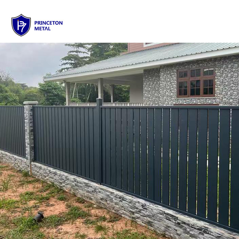 Powder coated used black garden privacy aluminum slat fence vertical fence panels post